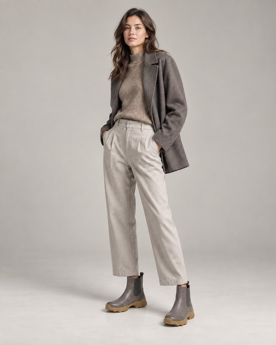Grey Khaki Ankle Boots — Styled in studio 1