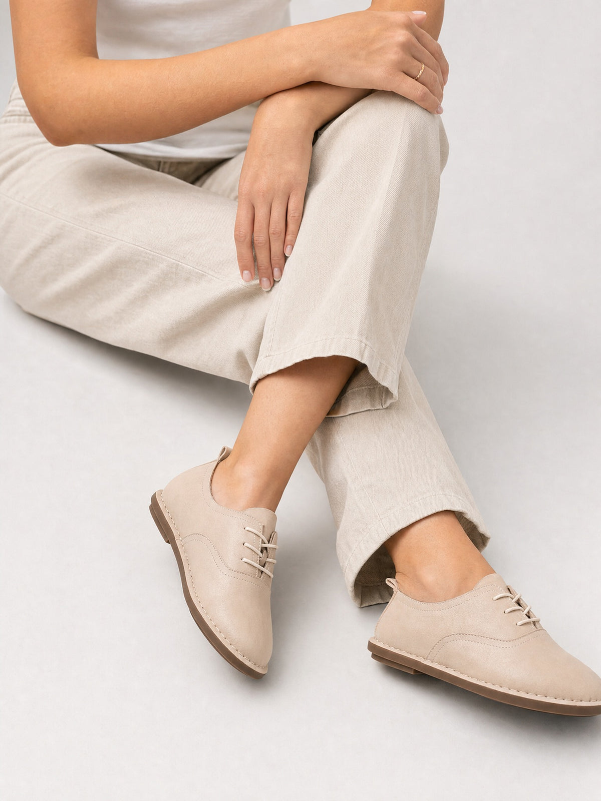 Haru Cream Leather Sneakers, styling view 1