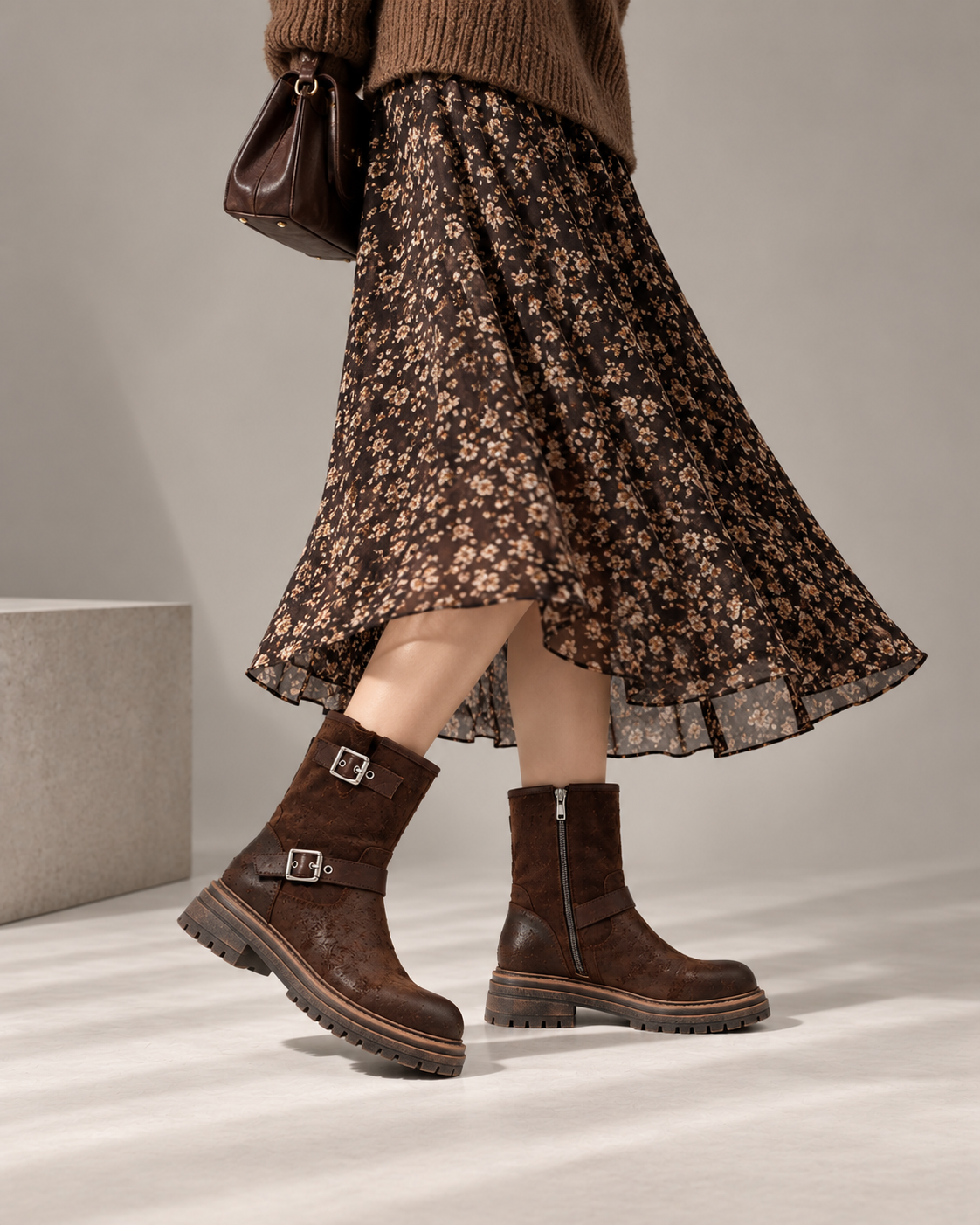 Reverse-Leather Shaft Boots — On foot 4