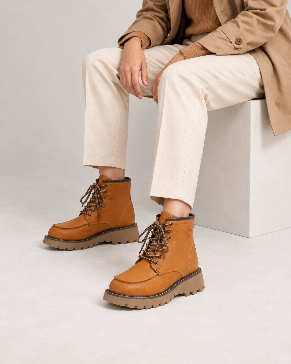 Washed Leather Combat Boots — On foot 2