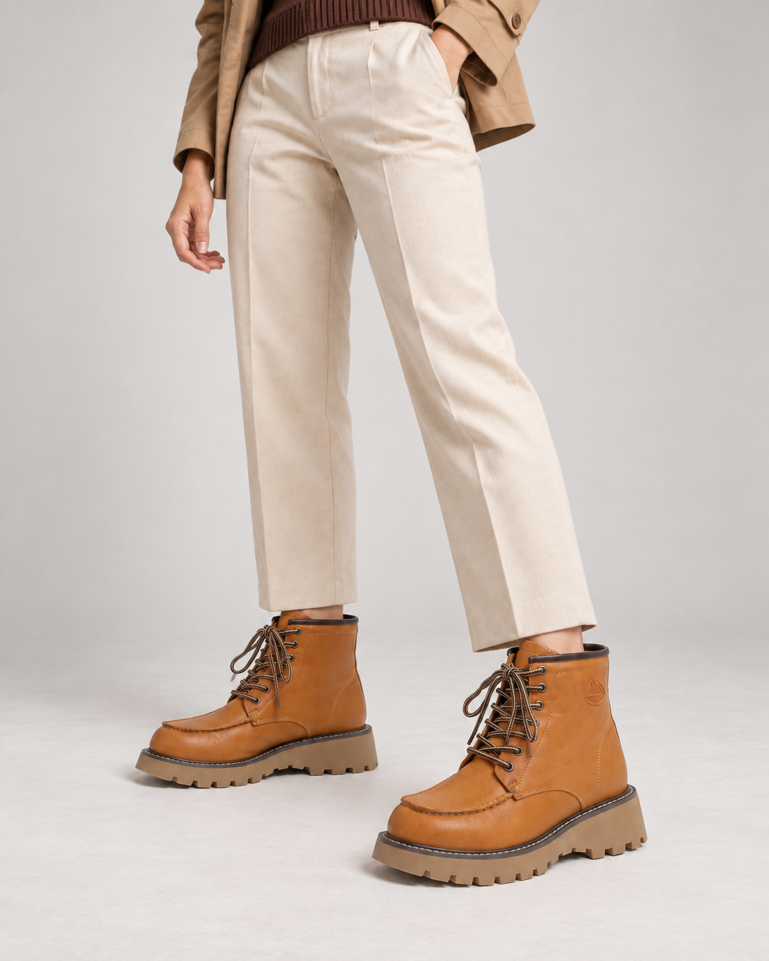 Washed Leather Combat Boots — On foot 3