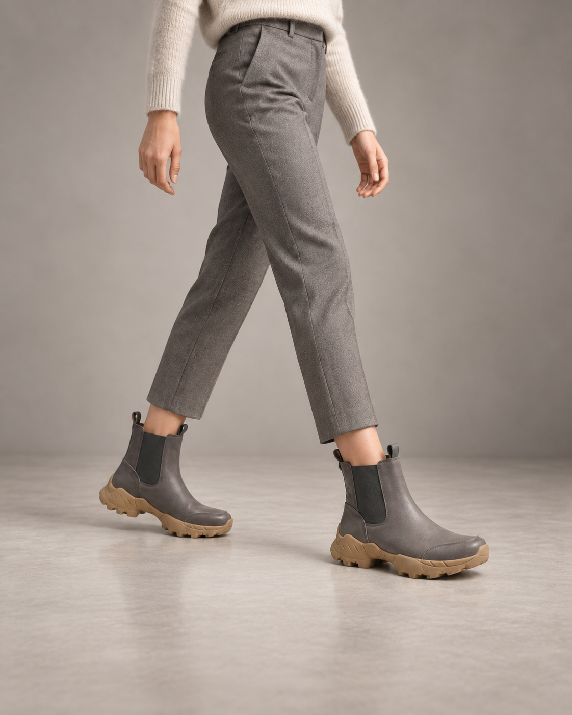 Grey Khaki Ankle Boots — On foot 1