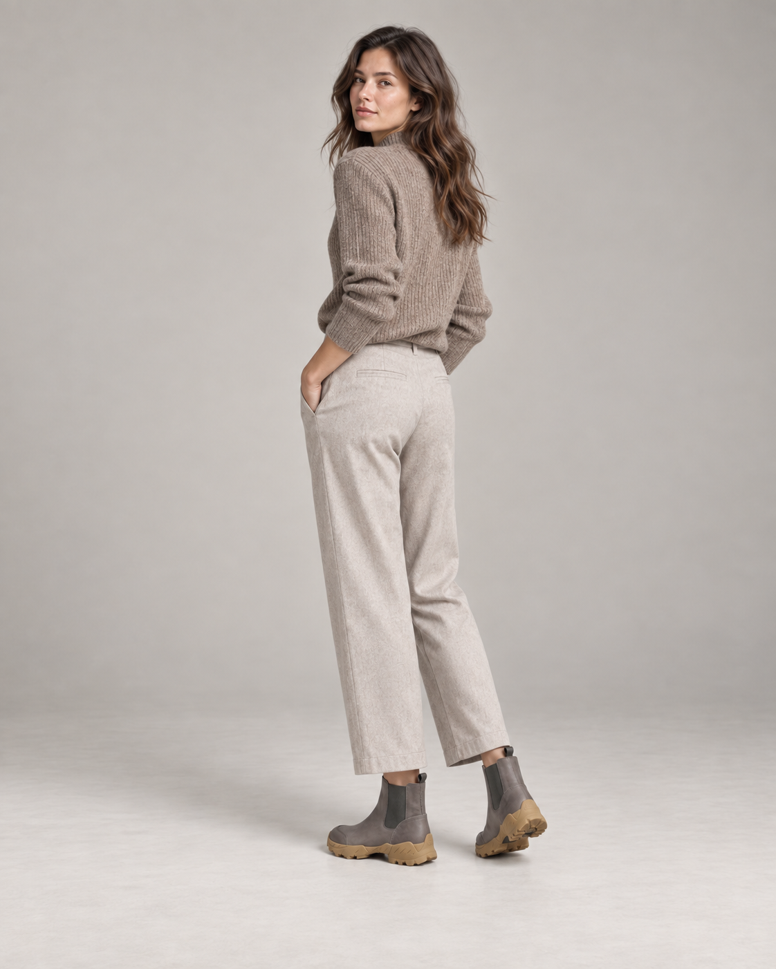 Grey Khaki Ankle Boots — Styled in studio 3