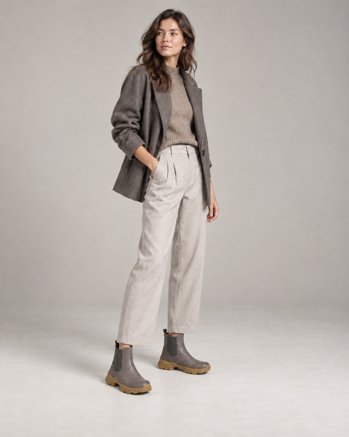 Grey Khaki Ankle Boots — Styled in studio 4