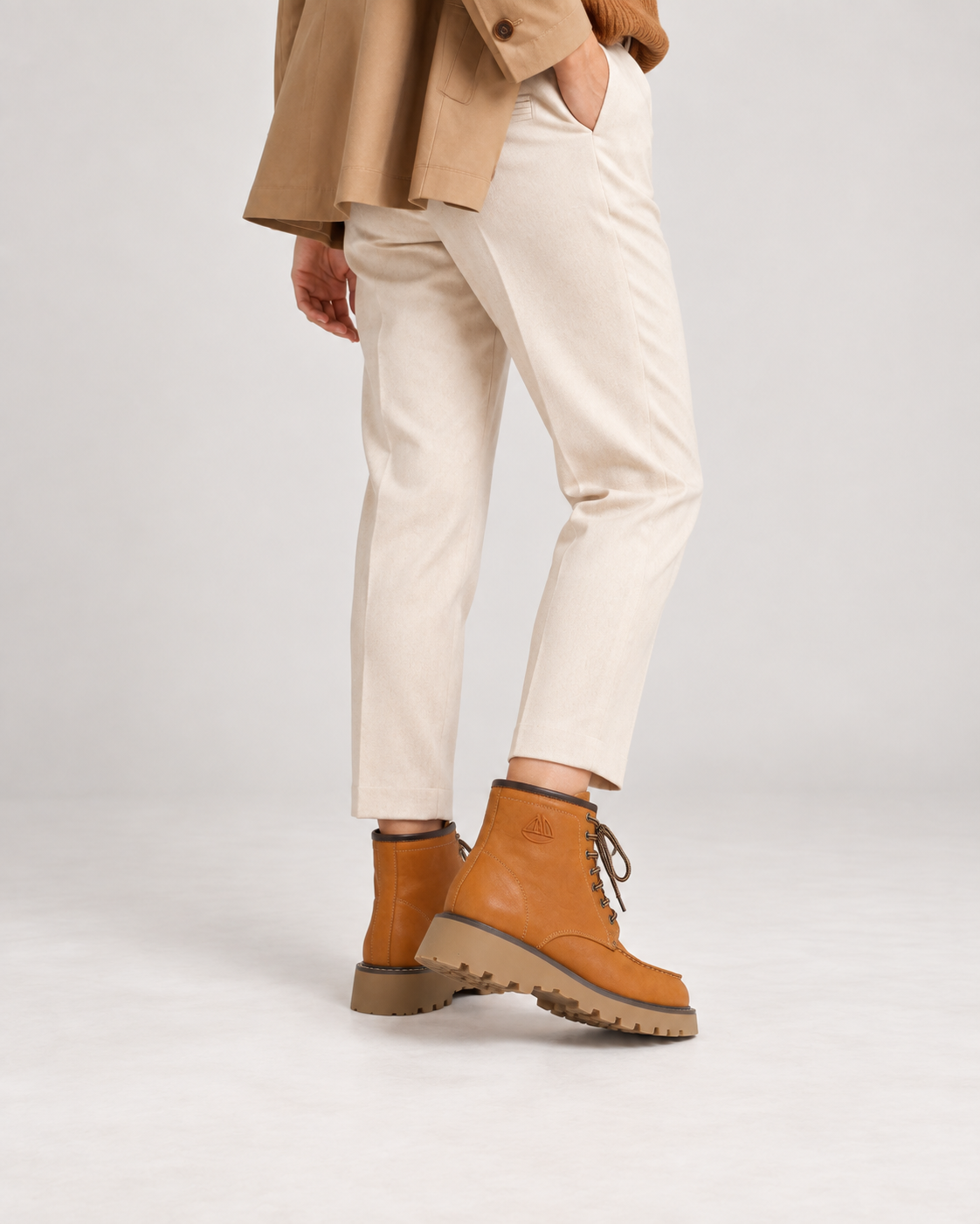 Washed Leather Combat Boots — On foot 1
