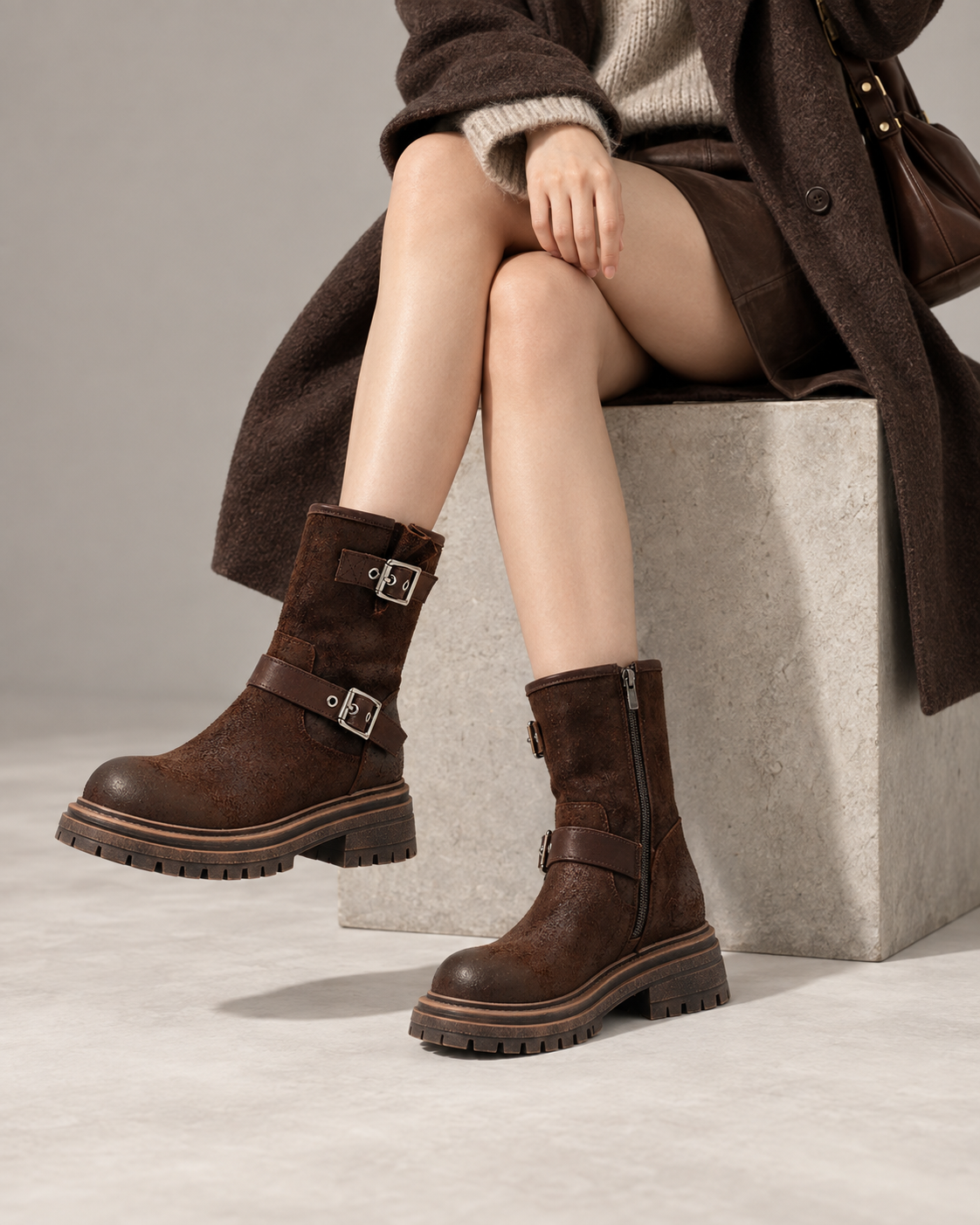 Reverse-Leather Shaft Boots — On foot 2