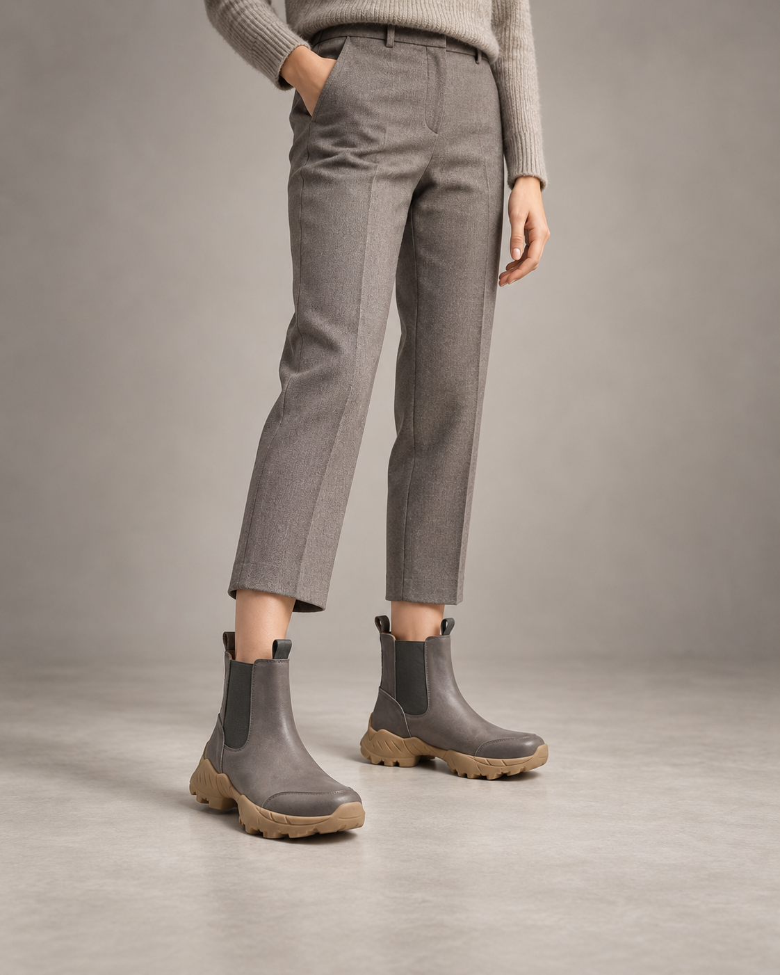 Grey Khaki Ankle Boots — On foot 2