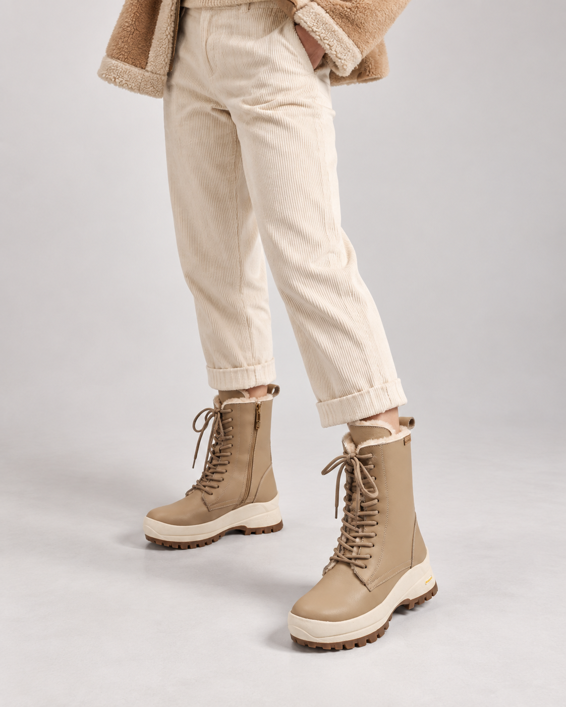 Aspen Shearling Lace-Up Boot — On foot 3