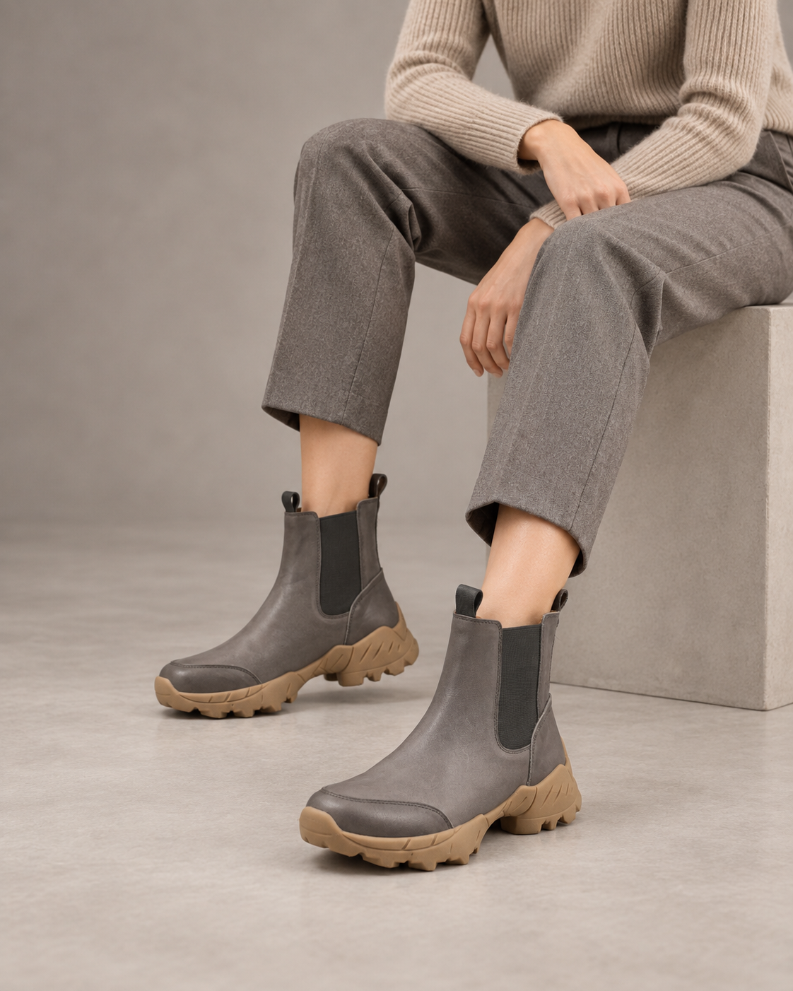 Grey Khaki Ankle Boots — On foot 3