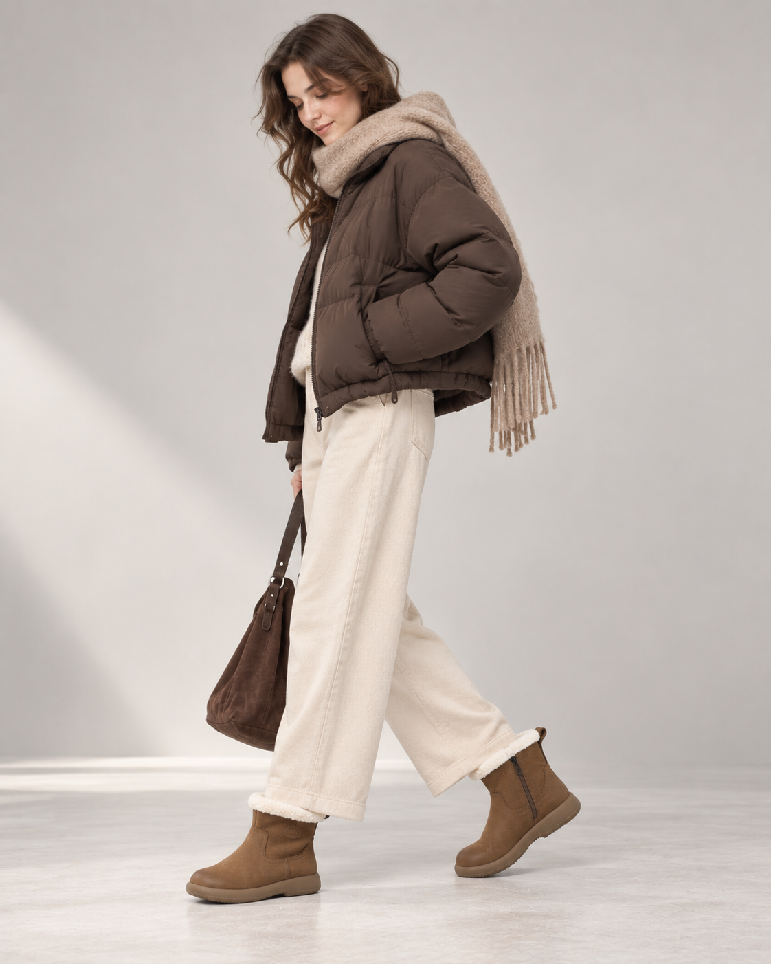 Snow-Cap Coffee Snow Boots — Styled in studio 2