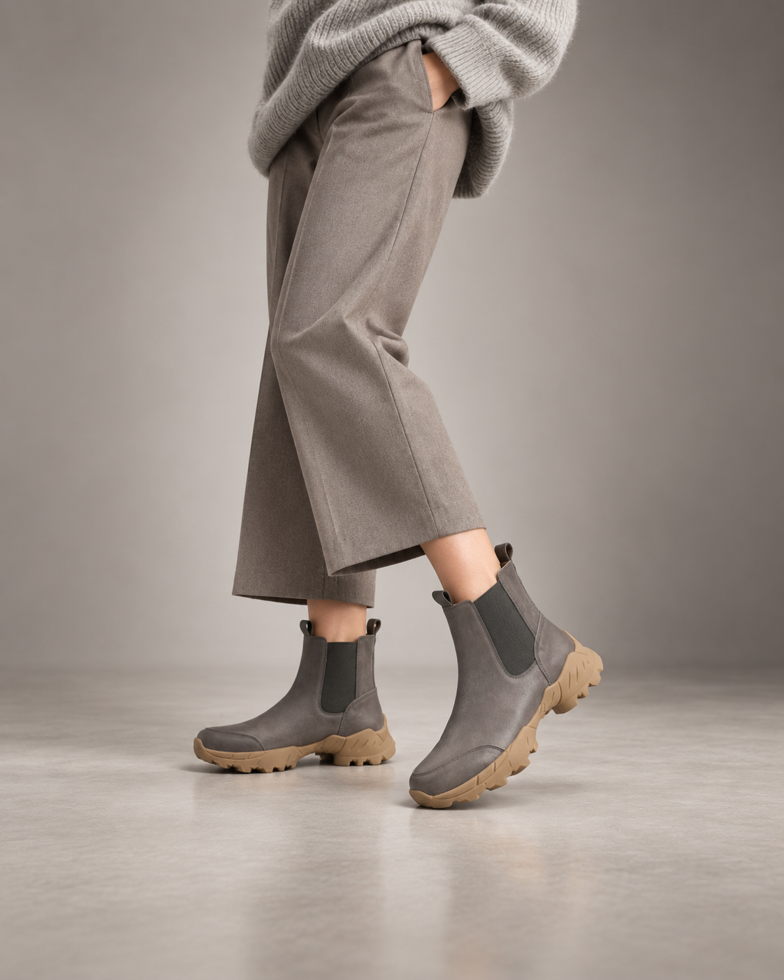 Grey Khaki Ankle Boots — On foot 4
