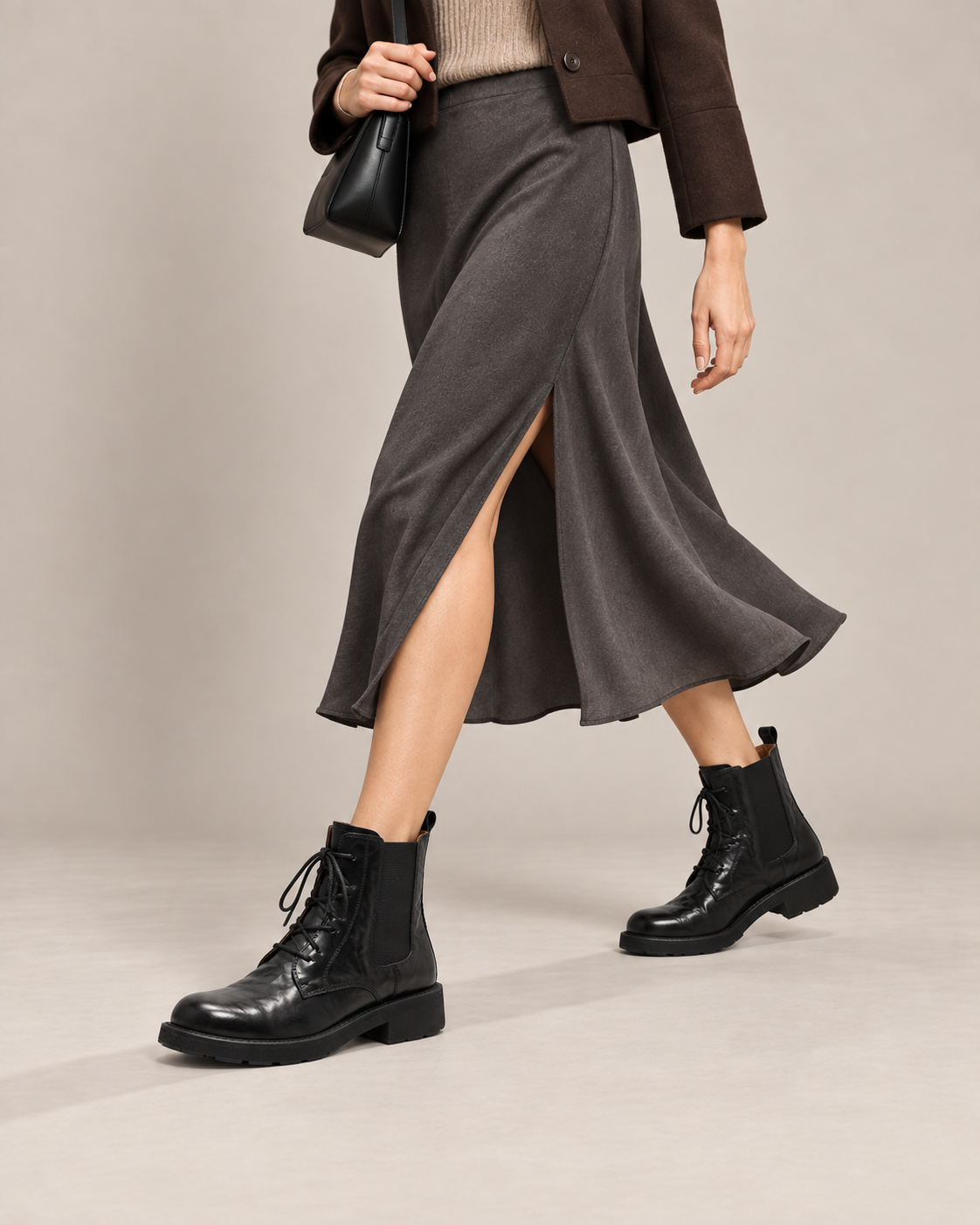 Vegetable-Tanned Black Boots — On foot 2