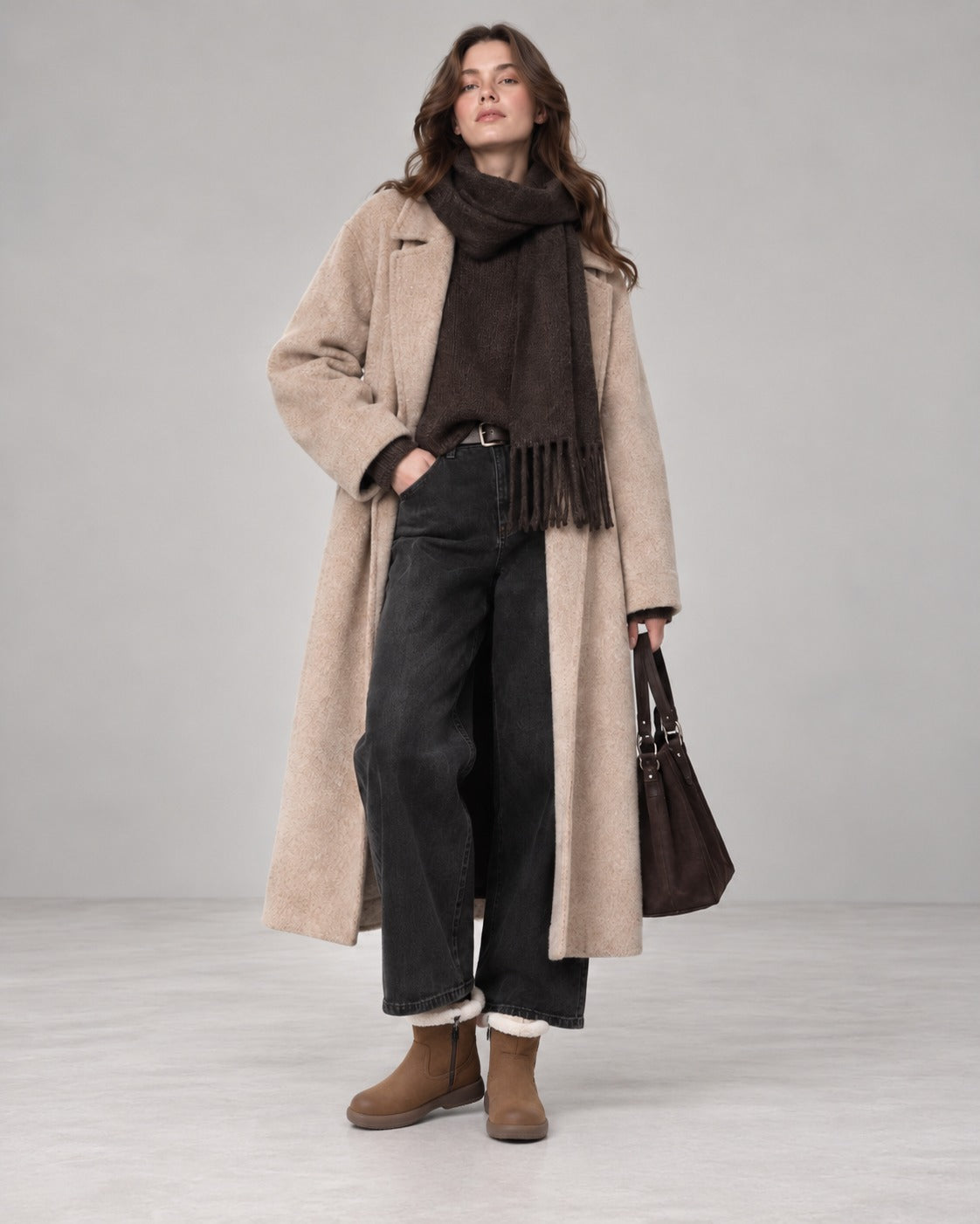 Snow-Cap Coffee Snow Boots — Styled in studio 1