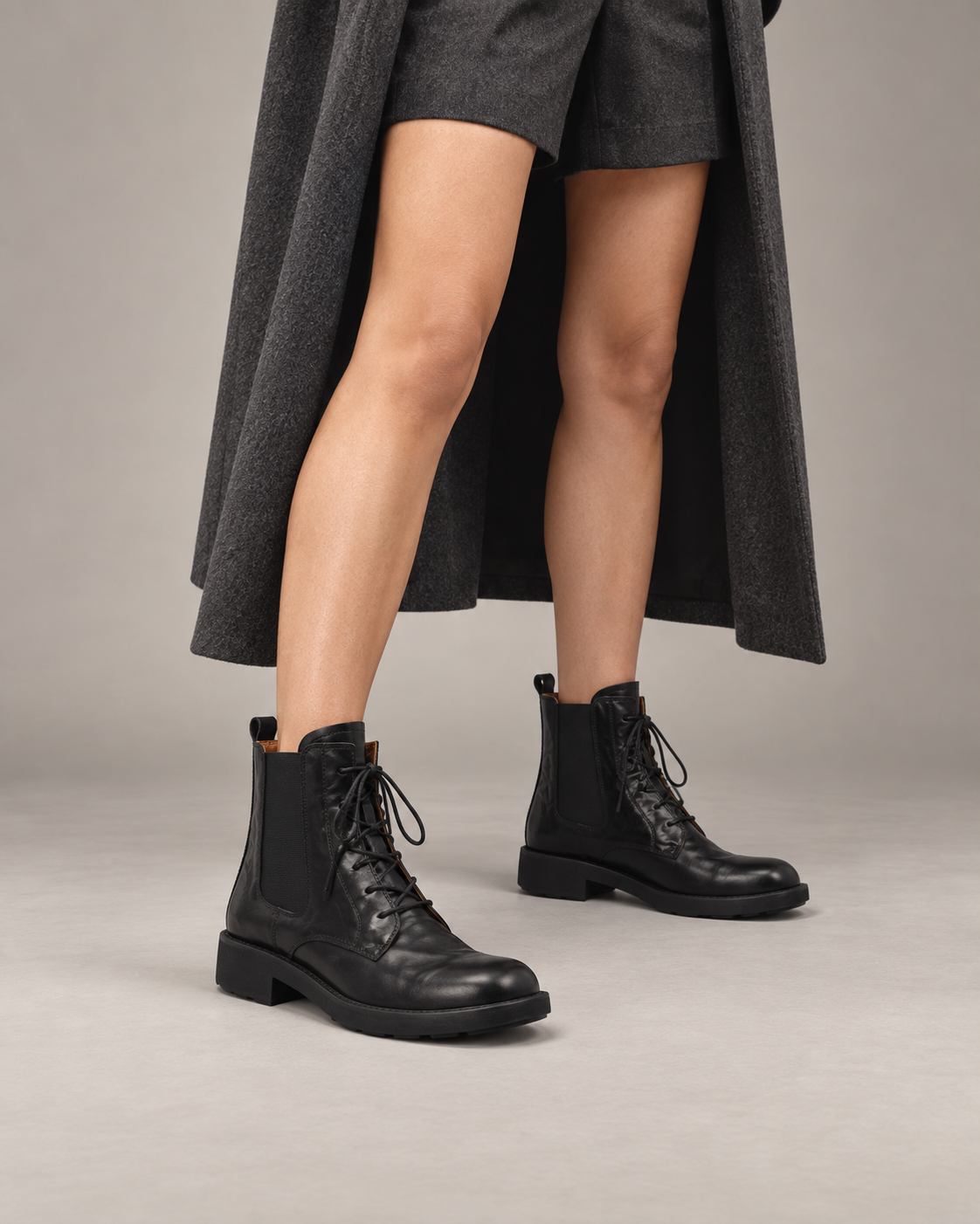 Vegetable-Tanned Black Boots — On foot 3