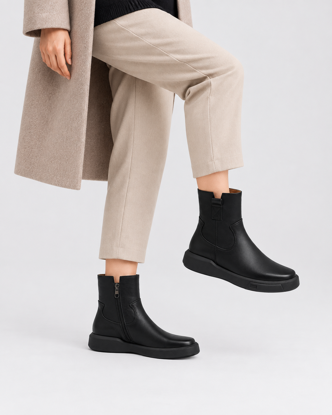 Black zip ankle boots — On foot 2